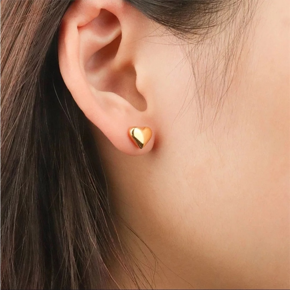 14K Gold Plated Heart Stud Earrings - Picture 4 of 6